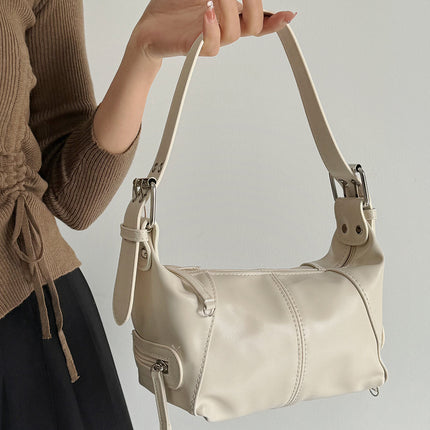 White Trendy Punk Shoulder Bag, Small Retro Handbag with Sweet Cool Aesthetic, Versatile Underarm Bag
