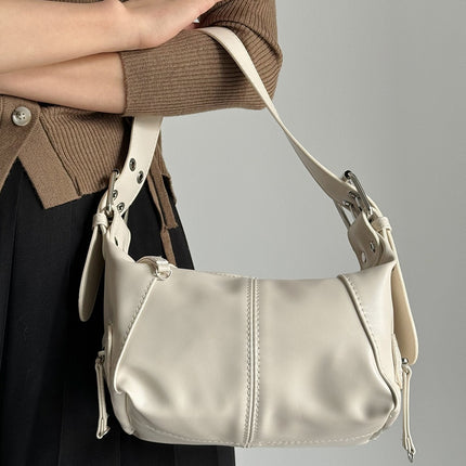 White Trendy Punk Shoulder Bag, Small Retro Handbag with Sweet Cool Aesthetic, Versatile Underarm Bag
