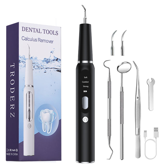 Black Portable Ultrasonic Dental Cleaner Home Use Plaque Remover Sonic Tooth Stain & Tartar Cleaning Tool