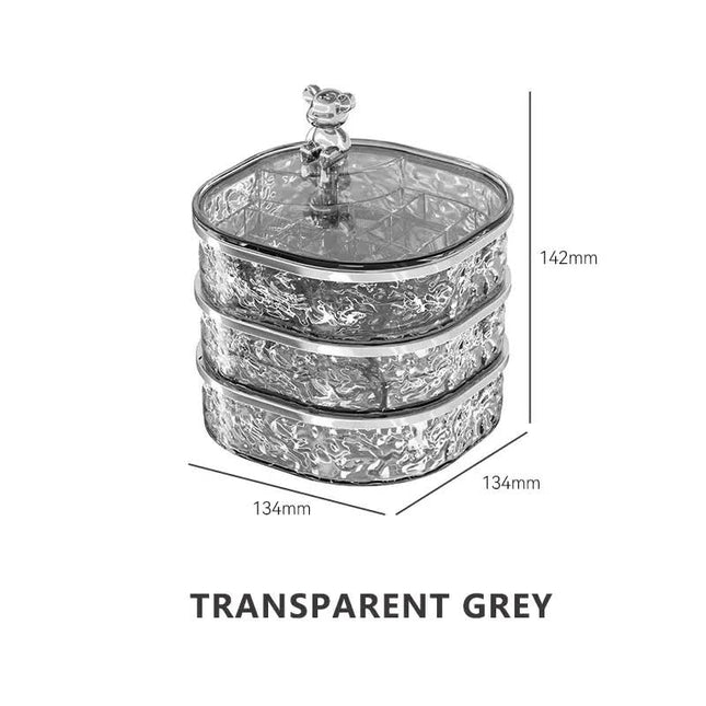 Grey Three-Layer Rotatable Jewelry Organizer Box