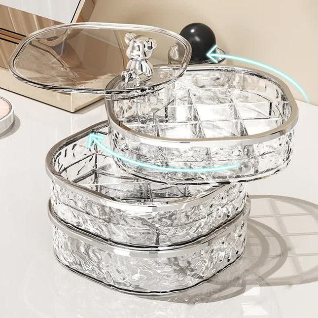 Grey Three-Layer Rotatable Jewelry Organizer Box