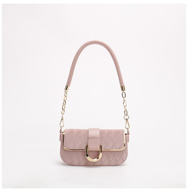 Pink Elegant Quilted Chain Shoulder Bag for Office Professionals
