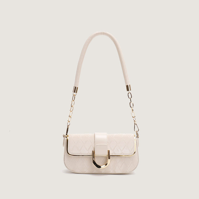 White Elegant Quilted Chain Shoulder Bag for Office Professionals
