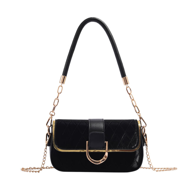 Black Elegant Quilted Chain Shoulder Bag for Office Professionals