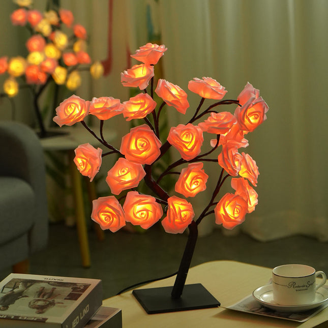LED Rose Flower Tree Light with Detachable Base and USB Switch Decorative Night Light for Home Décor