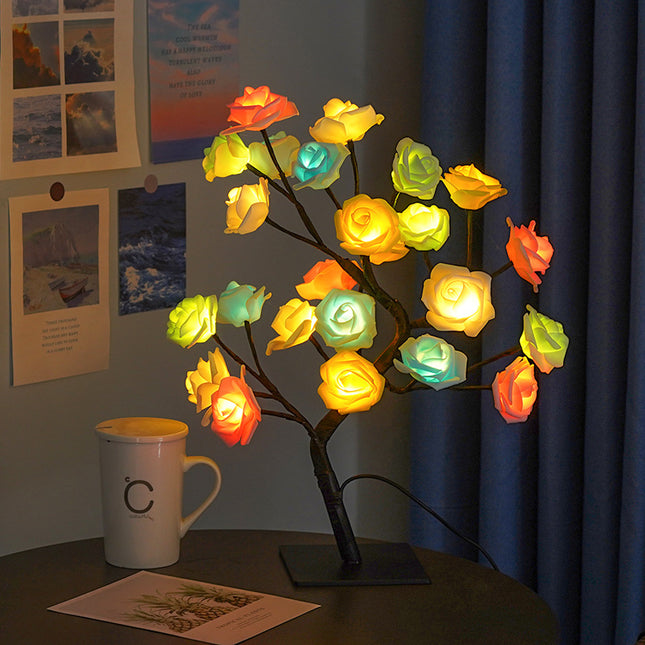 LED Rose Flower Tree Light with Detachable Base and USB Switch Decorative Night Light for Home Décor