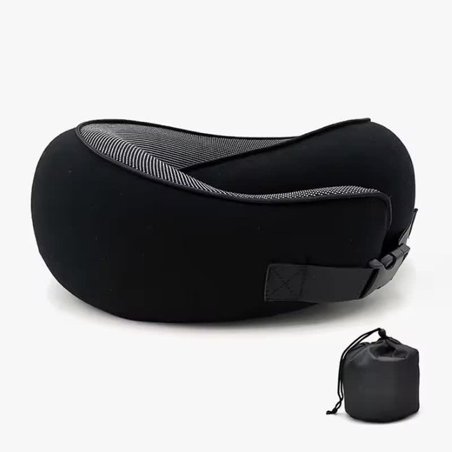 Black Buckle Tape Memory Foam U-Shaped Neck Pillow