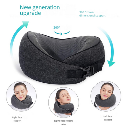 Black Buckle Tape Memory Foam U-Shaped Neck Pillow – shape and profile