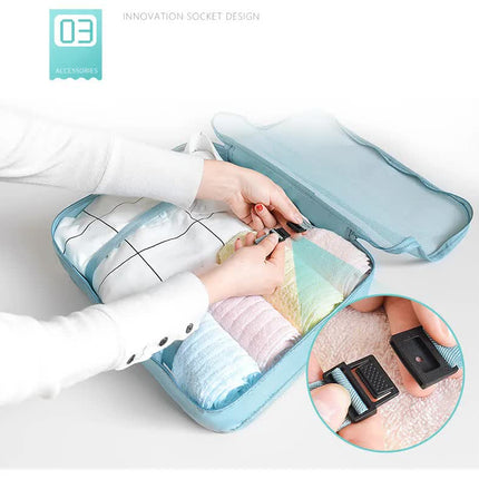 Beige 8-Piece Travel Organizer Set - Packing Bags for Clothes, Shoes, Underwear, and Toiletries with Drawstring and Zip Pouches