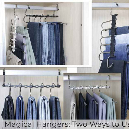 2 PCS Black Stainless Steel Foldable Pants Hanger – Multi-Layer Non-Slip Closet Organizer for Clothes and Trousers