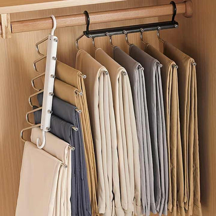 2 PCS White Stainless Steel Foldable Pants Hanger - Multi-Layer Non-Slip Closet Organizer for Clothes and Trousers