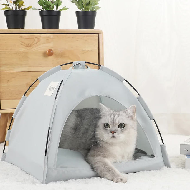 S Pewter Gray Foldable Breathable Summer Pet Tent with Cooling Mat