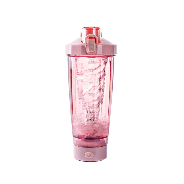 Pink Portable Electric Shaker Bottle without LED Light 550ml Sports Protein Mixer Cup for Gym and Travel