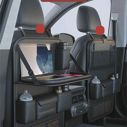 Grey Car Seat Back Organizer with Foldable Tray Leather Backseat Storage Bag Multi-Pocket Vehicle – product detail