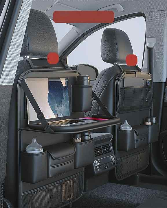 Grey Car Seat Back Organizer with Foldable Tray Leather Backseat Storage Bag Multi-Pocket Vehicle – product detail