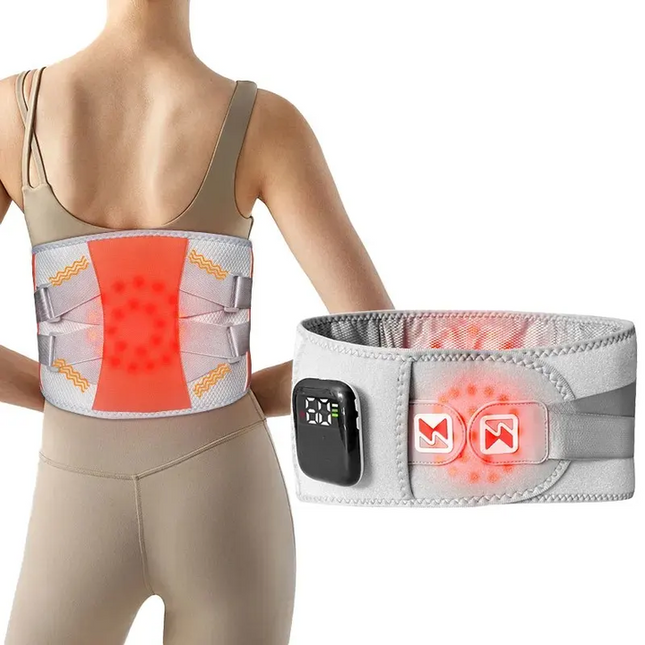 Grey And Orange Wireless Heated Waist Massager with Lumbar Support Smart Back Pain Relief Device