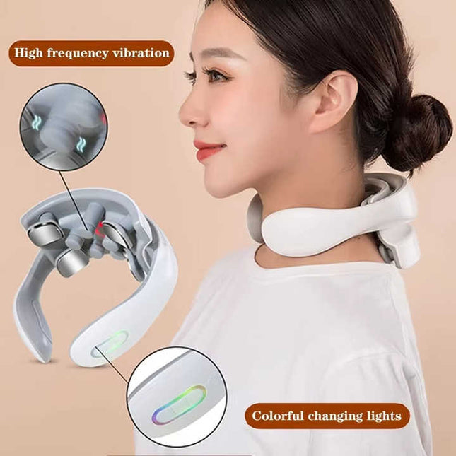 White Portable Electric Neck Massager Intelligent Pulse Therapy with Heat and 4 Massage Heads – product detail