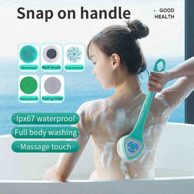 White Electric Bath Brush & Multi-Functional Massager Long Handle Waterproof Body Cleansing Tool