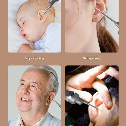 Black Rechargeable Visual Electric Ear Cleaner with LED Light - Safe and Effective Ear Wax Removal Tool for Adults and Children