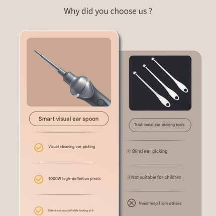 Black Rechargeable Visual Electric Ear Cleaner with LED Light - Safe and Effective Ear Wax Removal Tool for Adults and Children