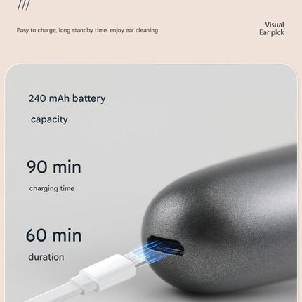 Black Rechargeable Visual Electric Ear Cleaner with LED Light - Safe and Effective Ear Wax Removal Tool for Adults and Children