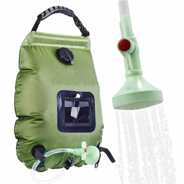 Green Portable Solar Camping Shower Bag Foldable 20L Outdoor Water Storage Bag with Temperature Display for