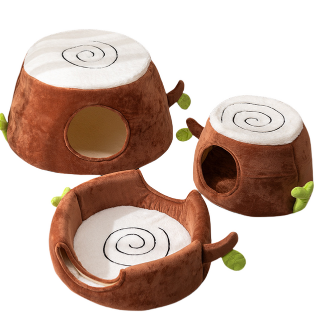 S Convertible Tree Stump Cat Bed - Foldable, Dual-Use