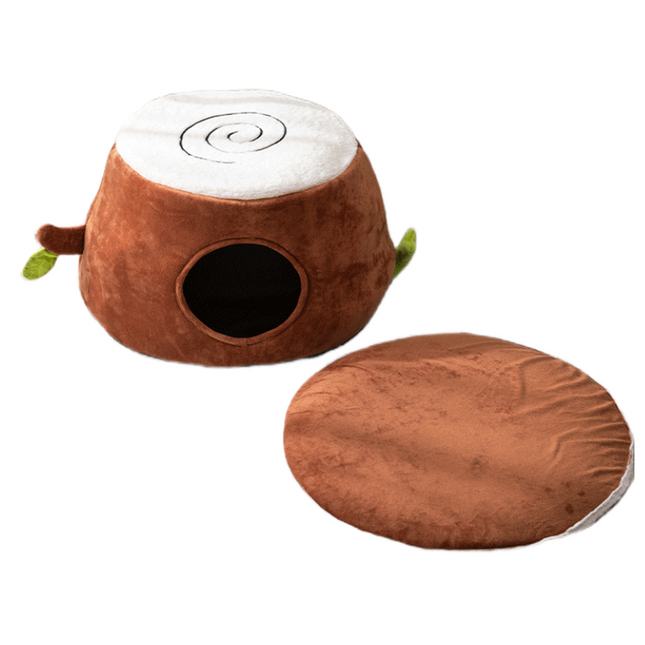 S Convertible Tree Stump Cat Bed - Foldable, Dual-Use