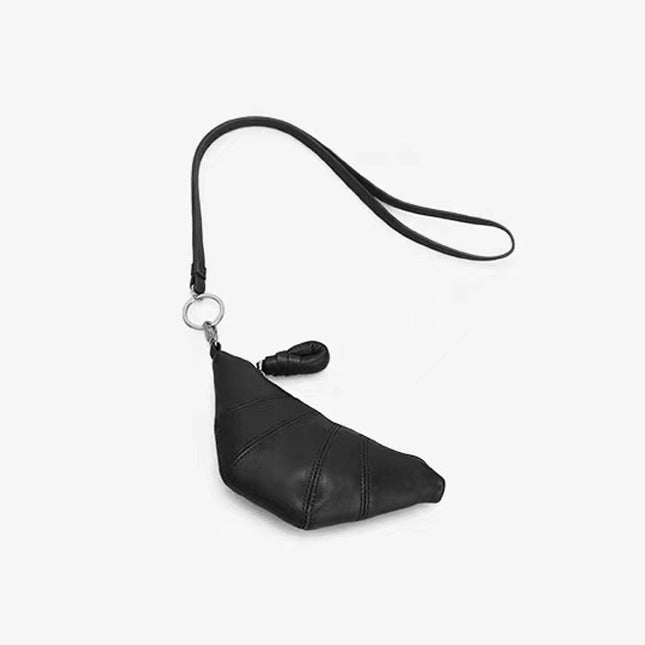 Black Cute Crossbody Coin Purse Mini Croissant Design Shoulder Bag