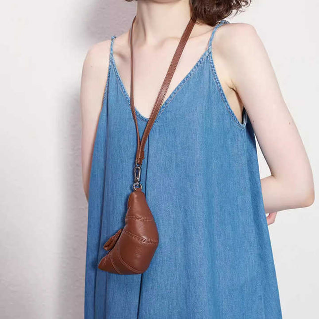 Brown Cute Crossbody Coin Purse Mini Croissant Design Shoulder Bag