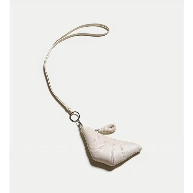 White Cute Crossbody Coin Purse Mini Croissant Design Shoulder Bag