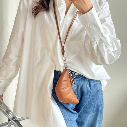 Yellow Crossbody Cute Mini Croissant Coin Purse Design Shoulder Bag Small PU Leather Portable Makeup & Earphone Pouch