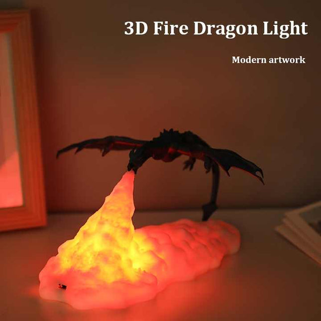 Red Fire Dragon 3D Printed LED Dragon Flame Night Light Unique Decorative Lamp for Desk Bedroom & Gift Ideas