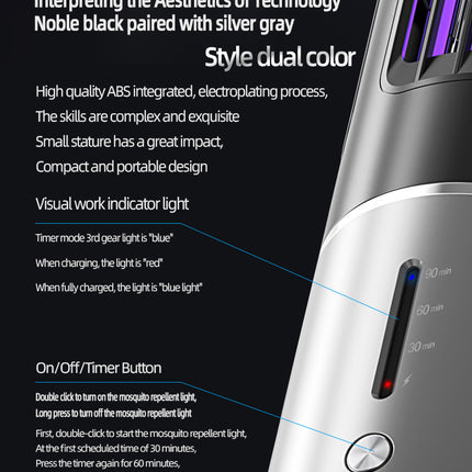Electric Mosquito Killer Lamp with Detachable Housing and Timer Function - USB Rechargeable