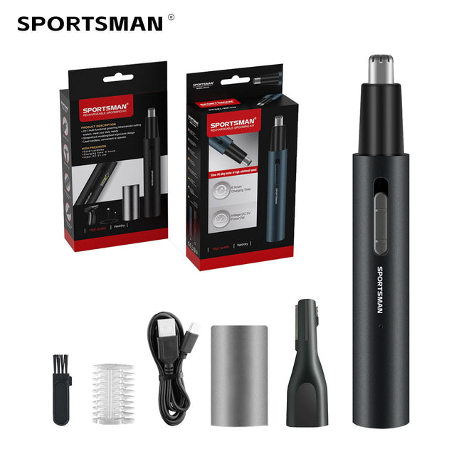 Black Electric Nose Hair Trimmer with Sideburn Cutter
