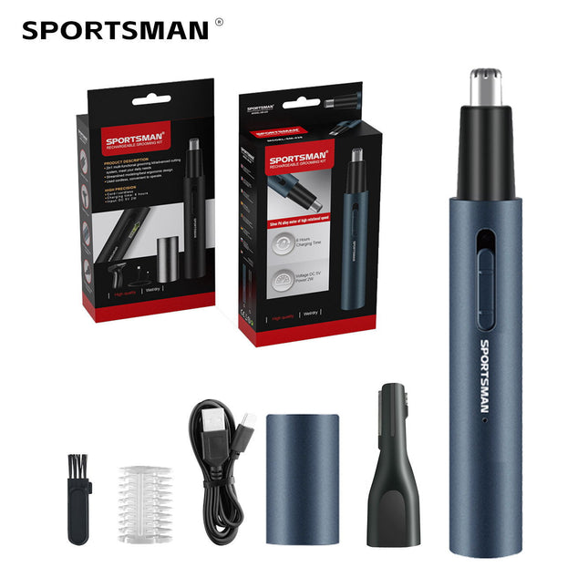 Dark Blue Electric Nose Hair Trimmer with Sideburn Cutter