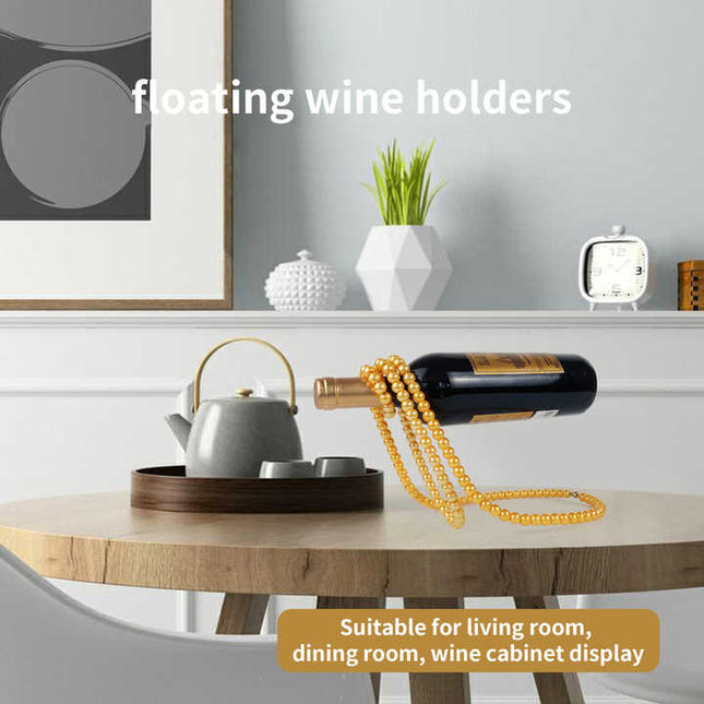 Gold Modern Floating Pearl Wine Bottle Holder – Elegant Home Decor