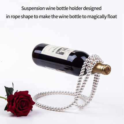 Gold Modern Floating Pearl Wine Bottle Holder – Elegant Home Decor, Unique Kitchen Accessory for Dining, Bar, and Living Room