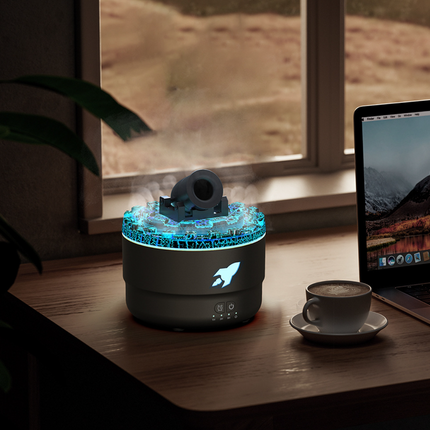 Black Creative Cannon-Shaped Aromatherapy Diffuser with Colorful LED Lights, 280ml Ultrasonic Humidifier, Dual Mist Modes, Desktop Small Air Freshener