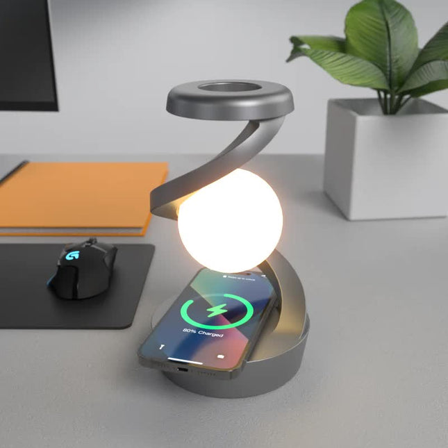 Grey 360 Degree Rotating Floating Night Light 7-Color RGB Atmosphere Light USB Rechargeable for Bedroom