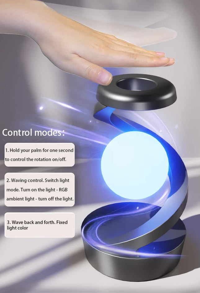 Grey 360 Degree Rotating Floating Night Light 7-Color RGB Atmosphere Light USB Rechargeable for Bedroom – product detail