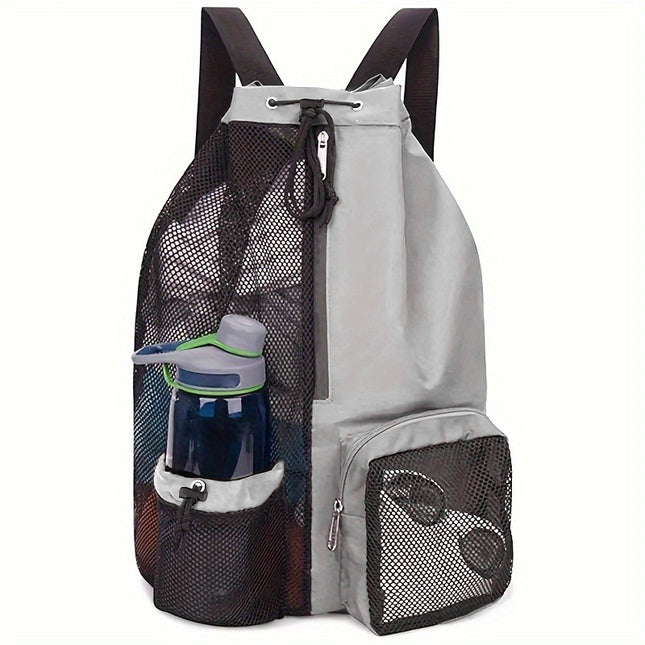 Light Grey Mesh Drawstring Swim Backpack with Wet Pocket (245g)
