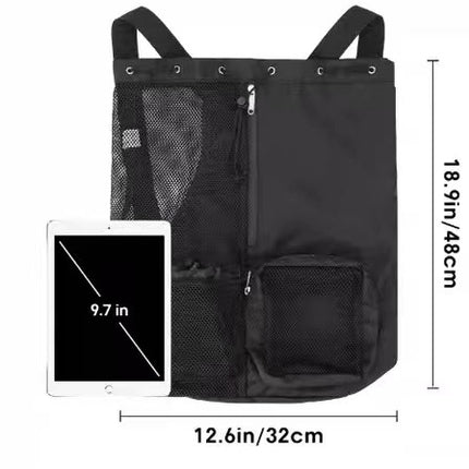 Light Grey Mesh Drawstring Swim Backpack with Wet Pocket - Lightweight Beach, Gym, Outdoor Sports Bag - 245g