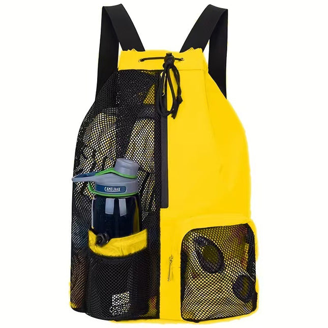 Yellow Mesh Drawstring Swim Backpack with Wet Pocket (245g)