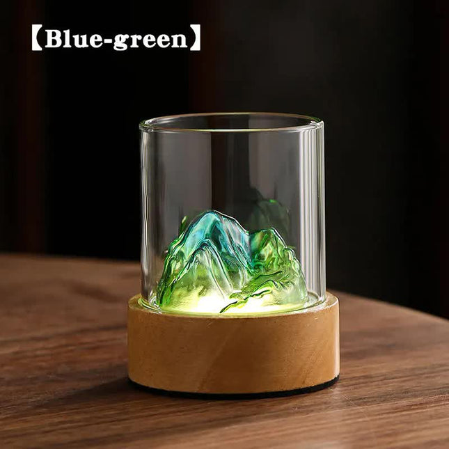 Blue-green Glass Mountain Ambient Night Light USB Rechargeable Touch Control Bedside Lamp Adjustable