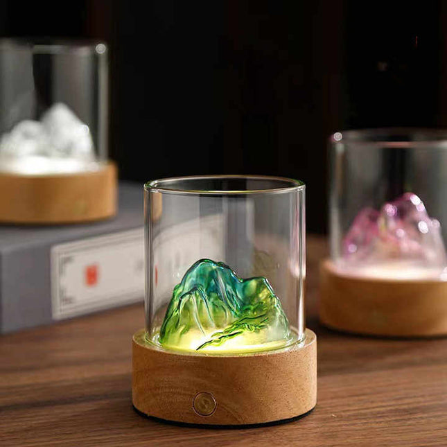 Blue-green Glass Mountain Ambient Night Light USB Rechargeable Touch Control Bedside Lamp Adjustable – product detail