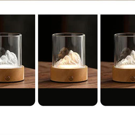 Golden Glass Mountain Ambient Night Light - USB Rechargeable Touch Control Bedside Lamp - Adjustable 3-Color Light