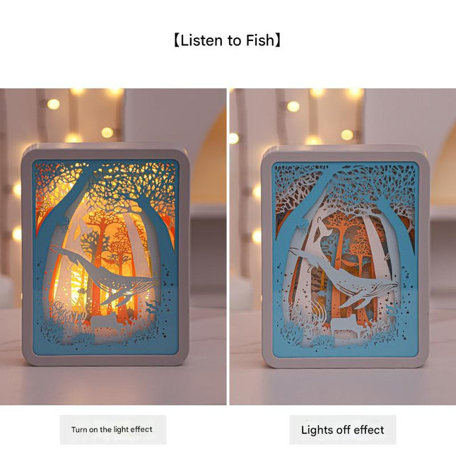 Listening To Fish Style 3D Paper Carving Night V888-ELOSUNG13583
