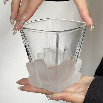 4 Pcs Frosted Ice Cube Glass – Creative Whiskey Glass, Premium Textured Tumbler, 300ml Capacity for Home Bars