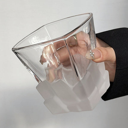 4 Pcs Orange Frosted Ice Cube Glass - Creative Whiskey Glass, Premium Textured Tumbler, 300ml Capacity for Home Bars